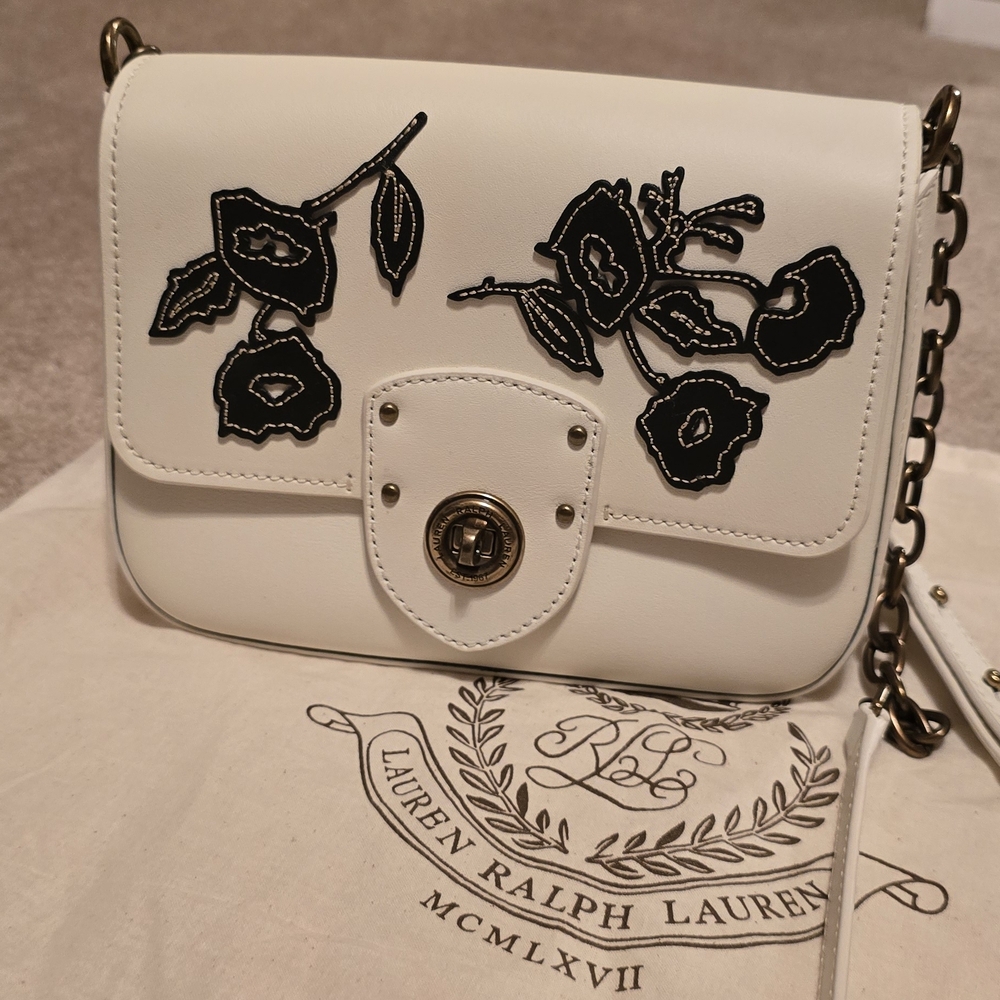 Lauren Ralph Lauren Cream and Black Floral Crossbody Bag
